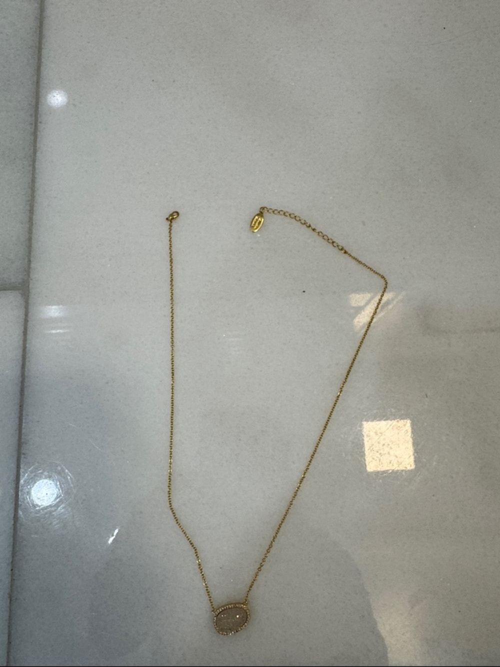 Delicate Gold Druzy Oval Pendant Necklace for Women